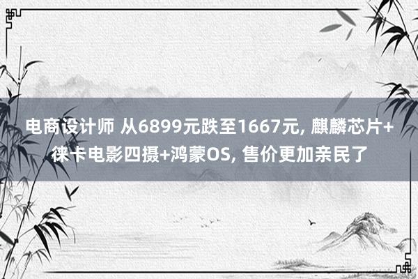 电商设计师 从6899元跌至1667元, 麒麟芯片+徕卡电影四摄+鸿蒙OS, 售价更加亲民了